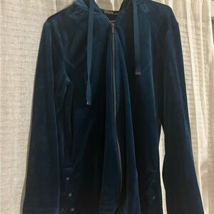 Chico's Navy Velvet Zipper Hoodie